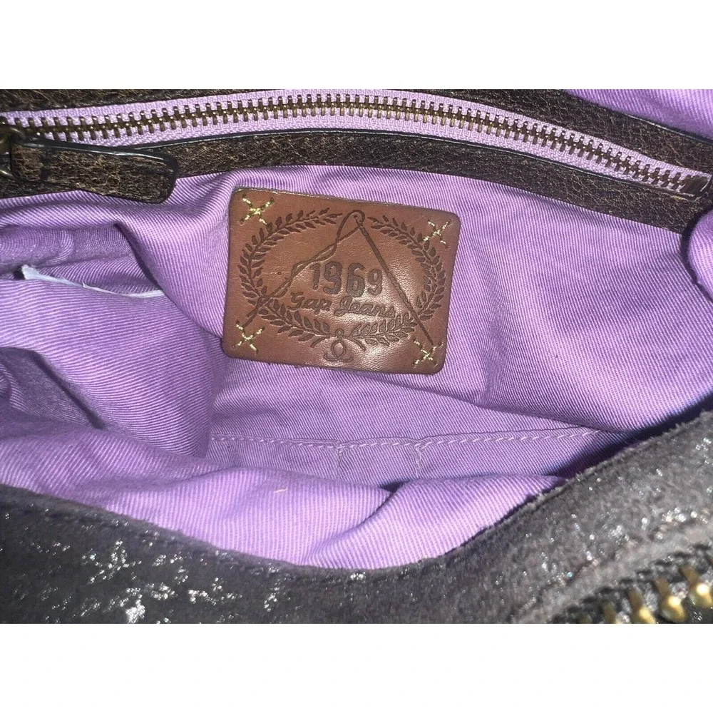 Gap 1969 Jeans Brown Suede Metallic Floral Hobo Bag Slouchy Satchel Purse